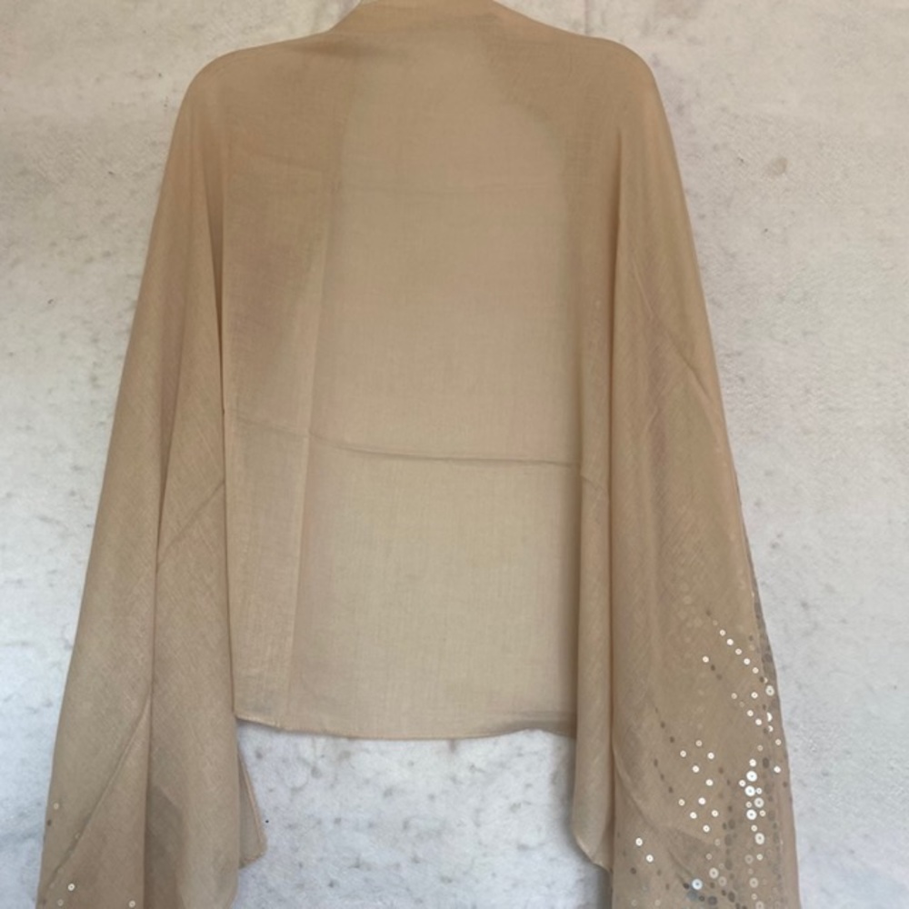 Semi Sheer Lightweight Silver Sequin Embellished Shawl - Picture 2 of 12